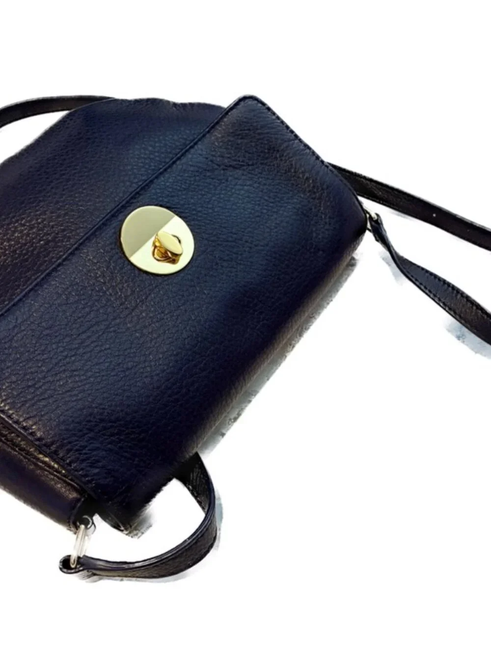 Vintage Crossbody Saddle Bag by Talbots in Navy/Black Pebble Leather, circa Y2K